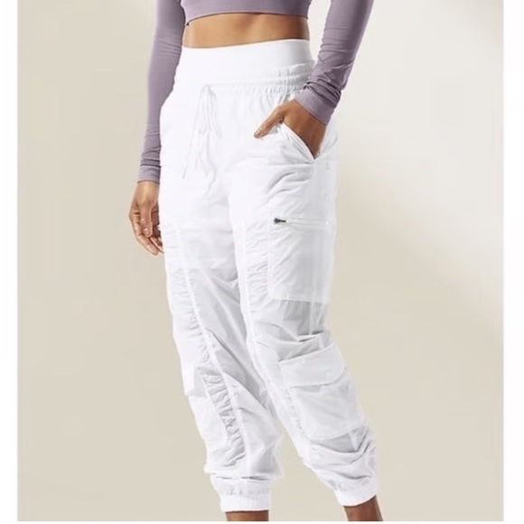 Athleta Parachute Cargo Joggers Sheer White Light Airy Water Repellent Pant NWOT - Picture 1 of 9